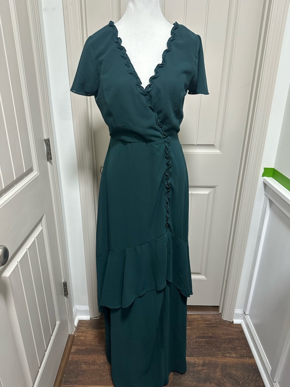 Lulu's Dark Teal Ruffle Wrap Maxi Dress